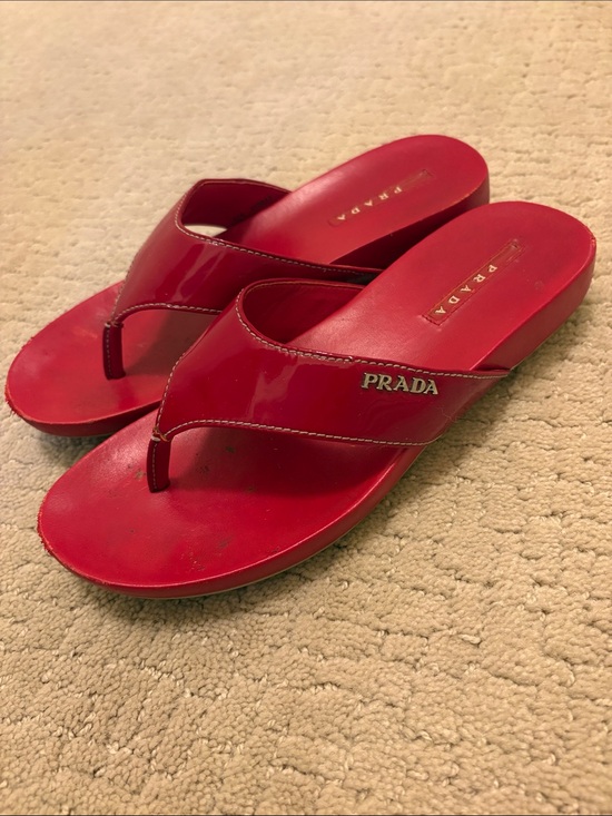Prada Shoes - Prada Red Patent Leather flip flop Sandals